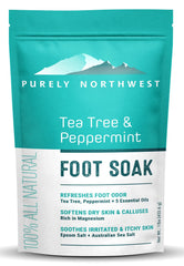 Purely Northwest Tea Tree Foot Soak en botella, aroma natural para pies relajados.