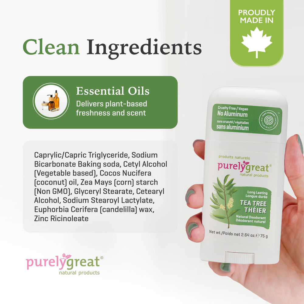 Purelygreat desodorante de uso diario con aroma suave y frescura.