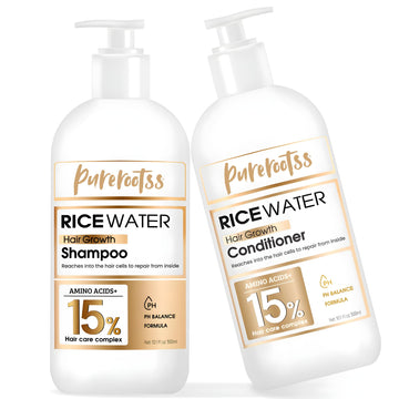 Purerootss champú de agua de arroz en botella, ingrediente nutritivo para cabello fino