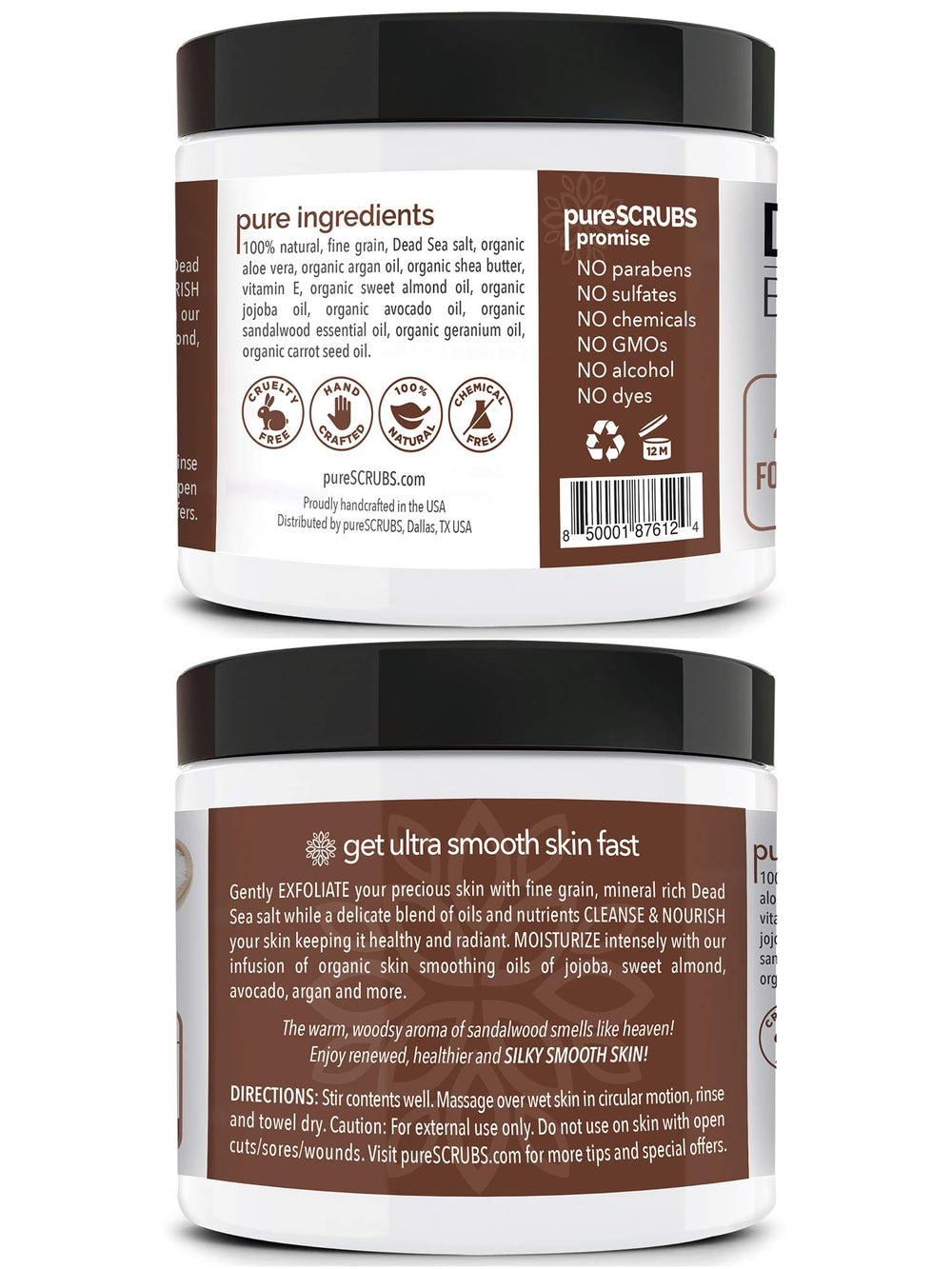pureSCRUBS cuchara de madera ayuda a medir y mezclar el exfoliante.