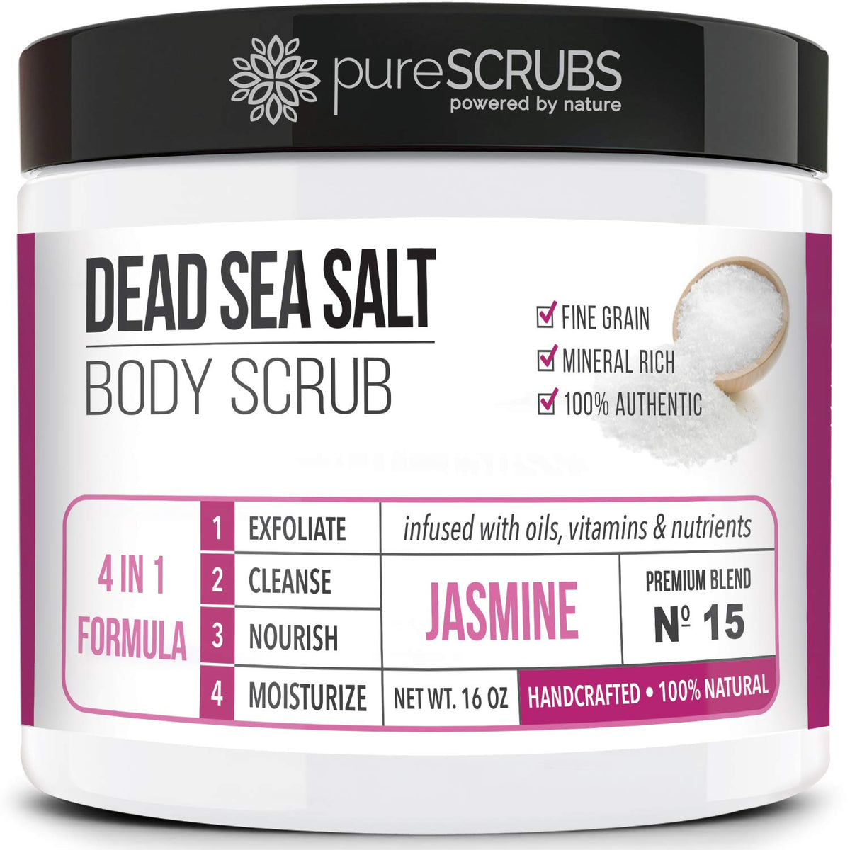 Gommage Jasmine purSCRUBS dans un pot pour une peau douce et radieuse.