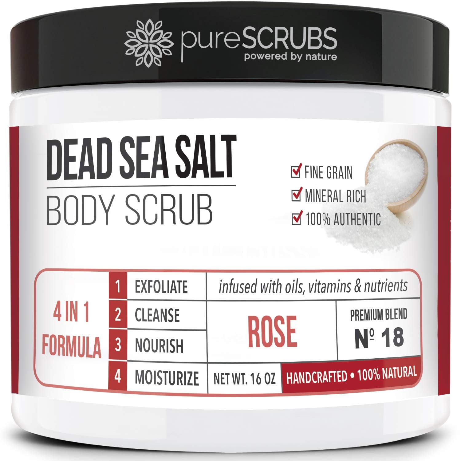 PureSCRUBS exfoliante corporal en tarro con aroma a rosas para piel suave