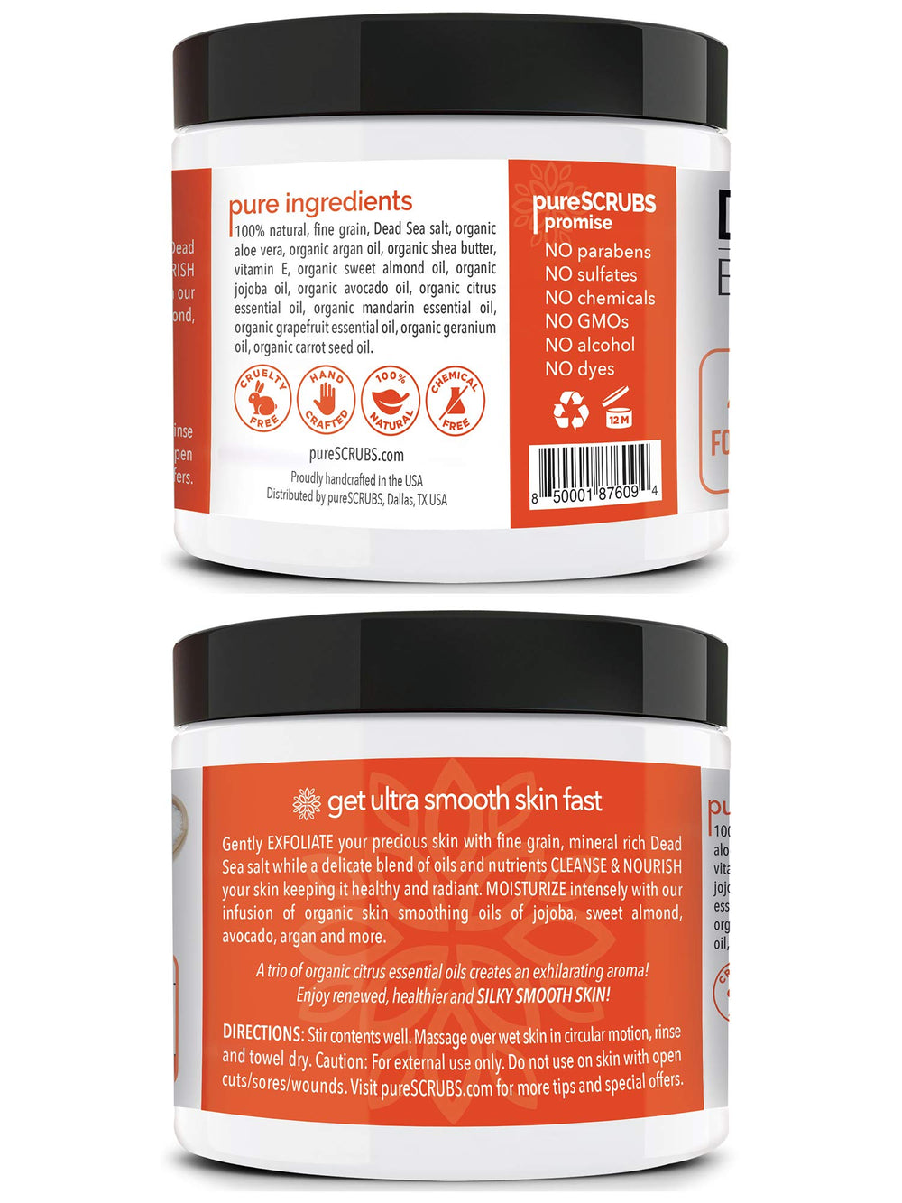 PureSCRUBS Sal del Mar Muerto grano fino, exfoliante suave para piel áspera.