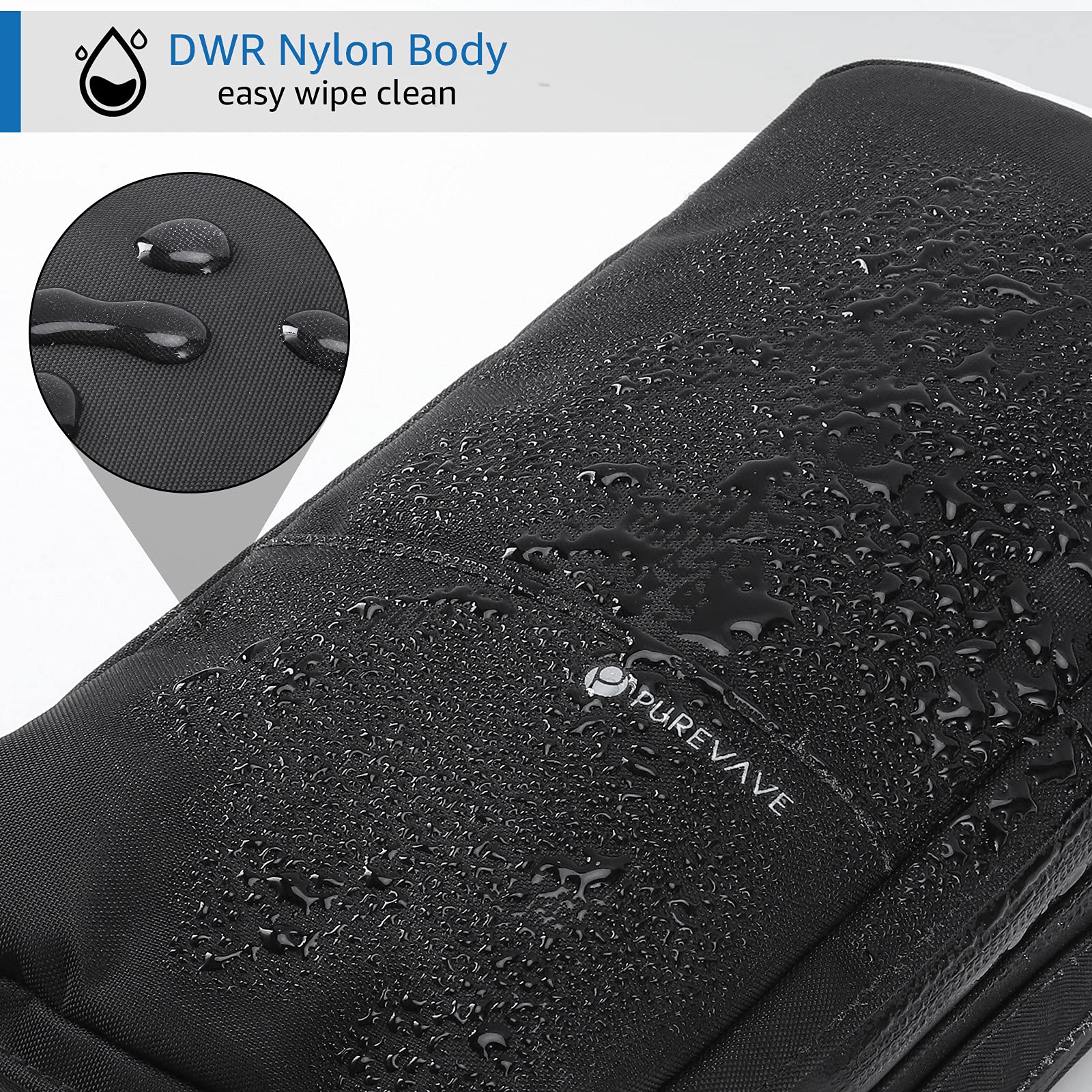 Purevave neceser, detalles de nylon repelente y costuras reforzadas para mayor durabilidad
