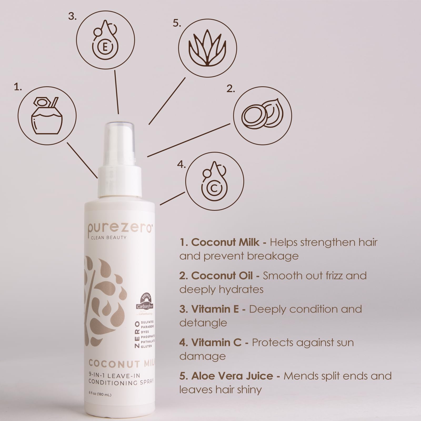 Purezero Leche Coco 9 en 1: aplicación rociada para cobertura ligera y rápida