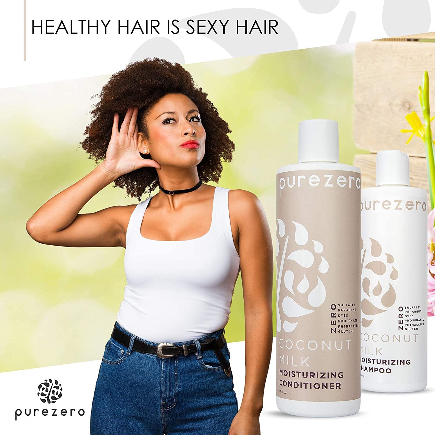 Cabello hidratado y brillante tras usar Purezero, resultado visible.