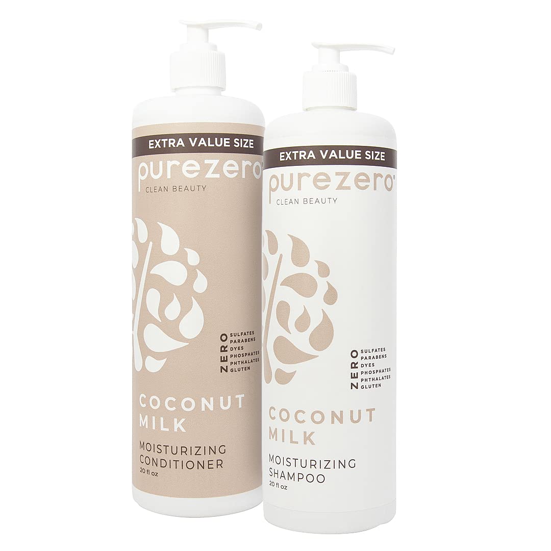 Purezero champú leche de coco en botella, hidratación profunda para el cabello.