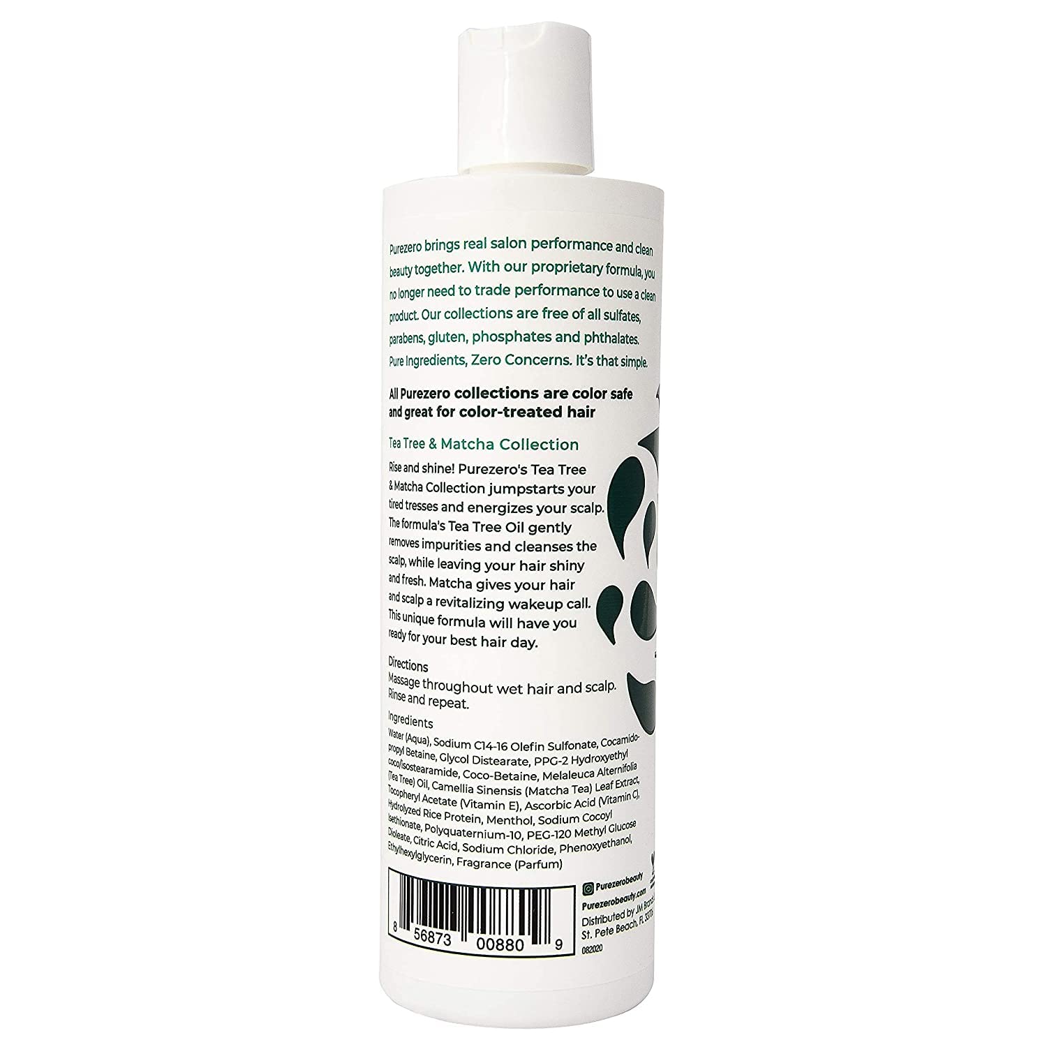 Purezero Tea Tree and Matcha natural ingredients highlighting clean formula for healthy hair.