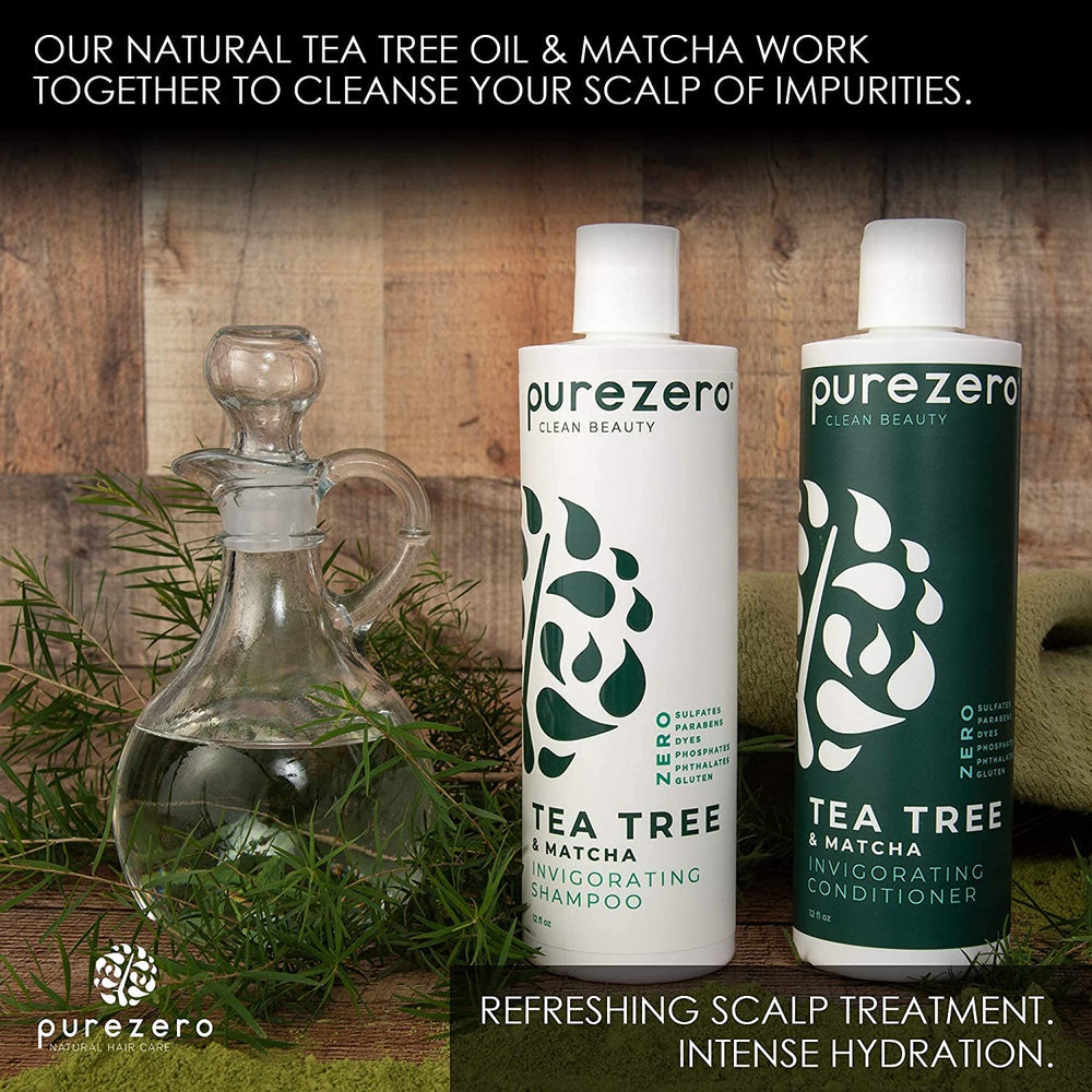 Purezero Tea Tree and Matcha Shampoo lather showing cleansing action.