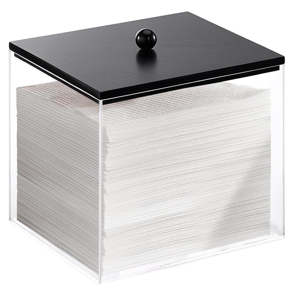 Puricon porta-toallas acrílico con tapa de madera, acceso rápido y ordenado.