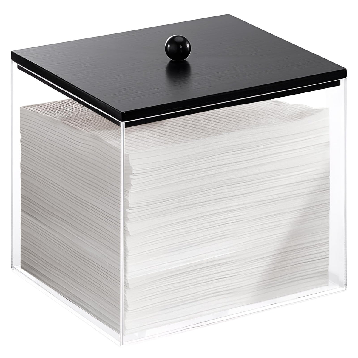 Puricon porta-toallas acrílico con tapa de madera, acceso rápido y ordenado.