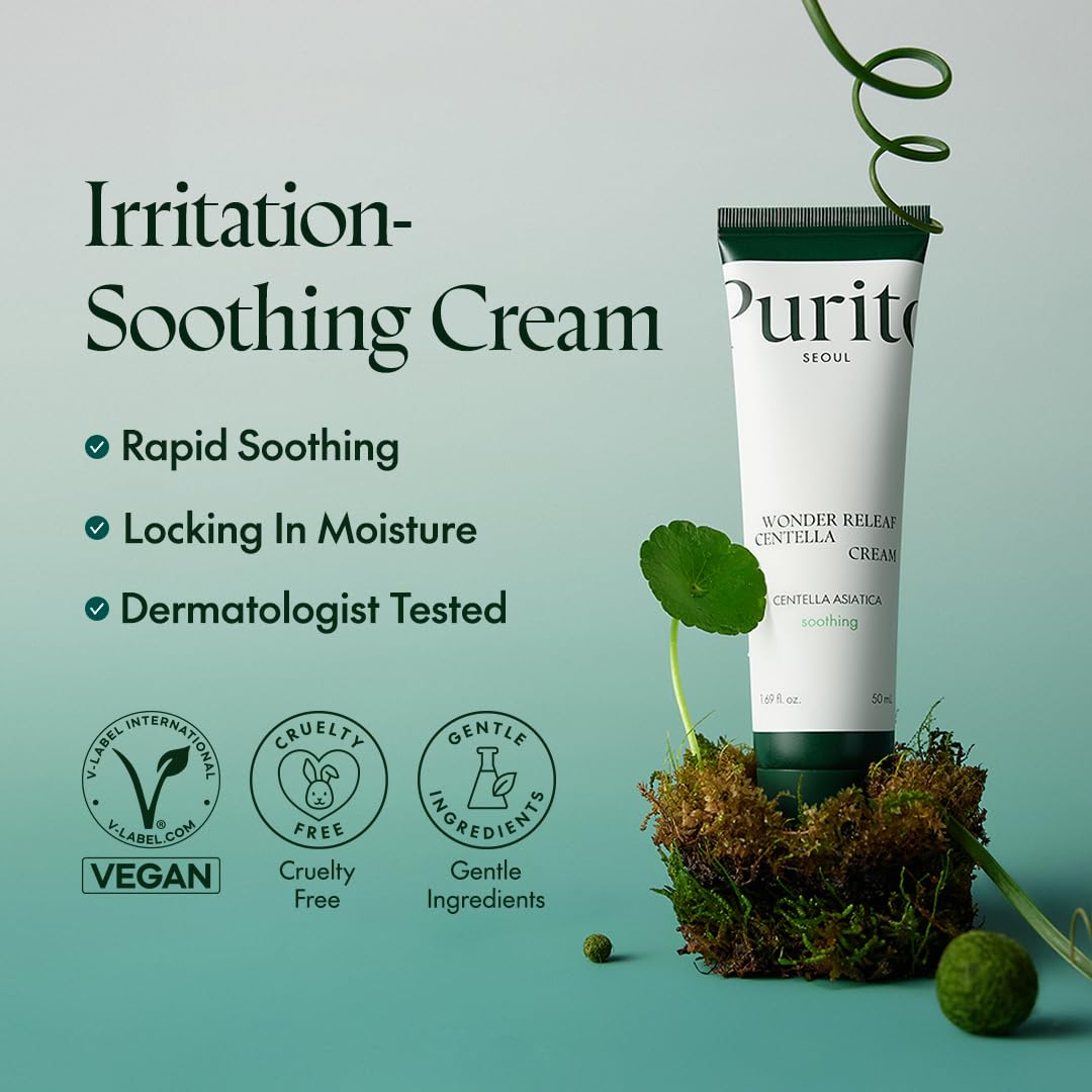 Purito Centella Cream: aplicación facial suave para uso diario.