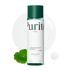 PURITO Centella Toner, botella elegante, hidratación suave para piel sensible.