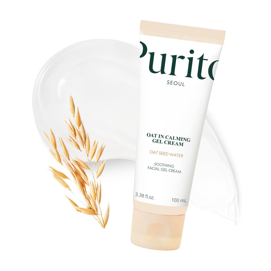 Purito crema en gel calmante de avena envase modernizado para uso diario.