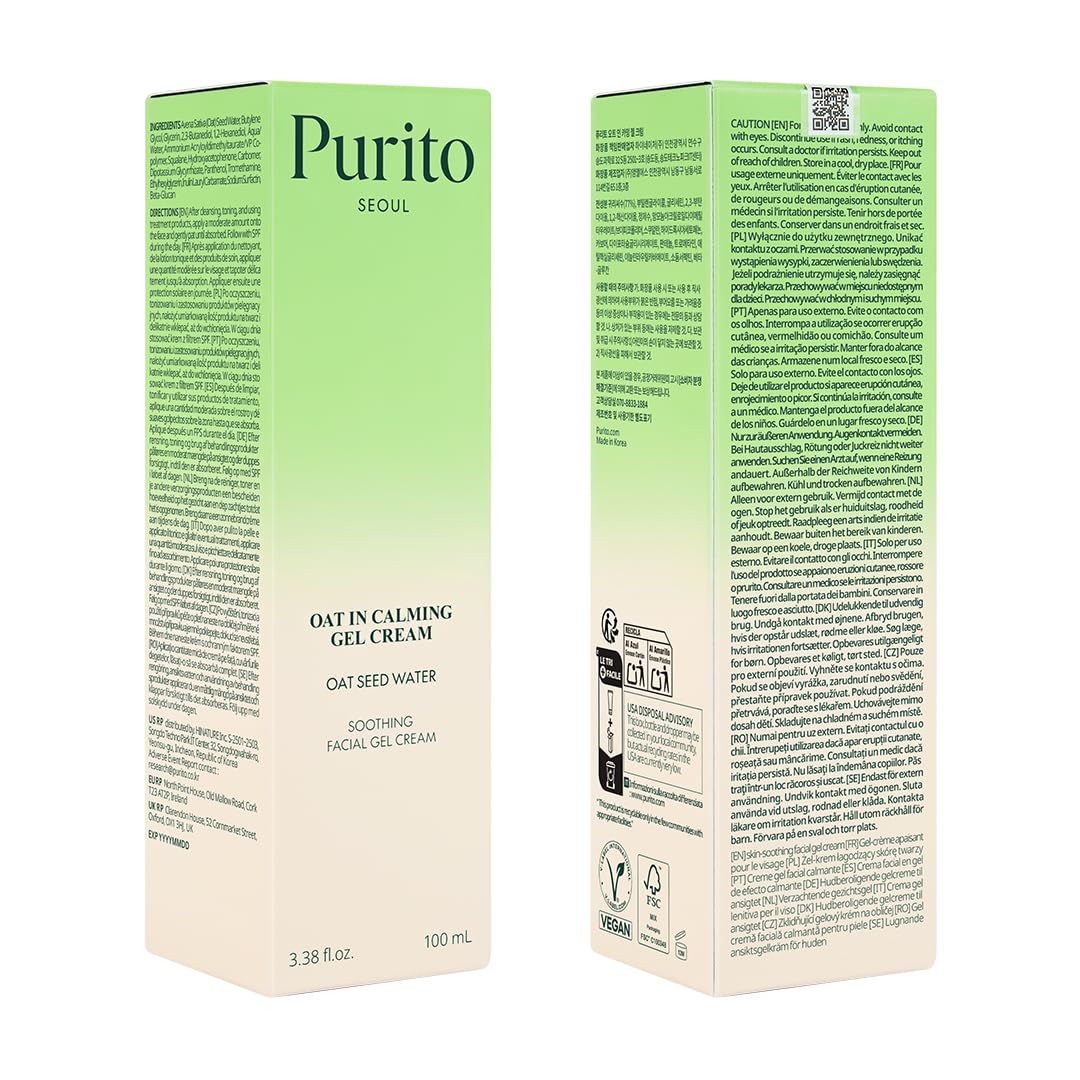 Purito crema en gel calmante de avena en rutina diaria.