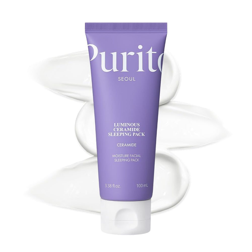 Purito crema noche ceramidas luminosas, frasco, hidratación suave durante la noche.