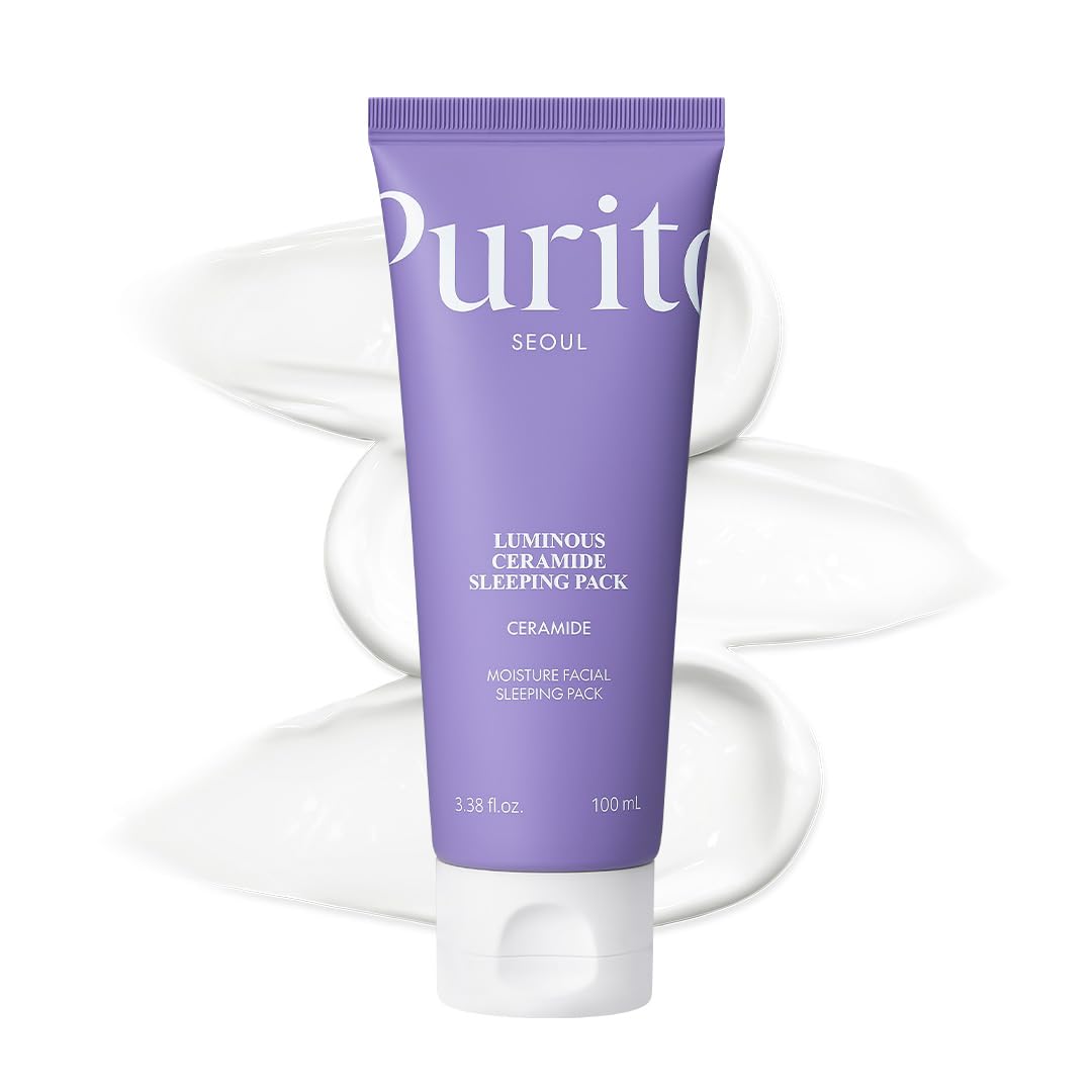 Purito crema noche ceramidas luminosas, frasco, hidratación suave durante la noche.