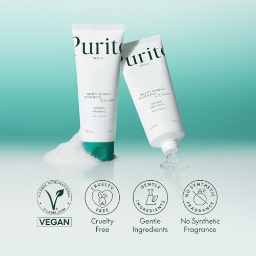 Purito Mighty Bamboo Panthenol Cleanser, textura gel suave para piel sensible.
