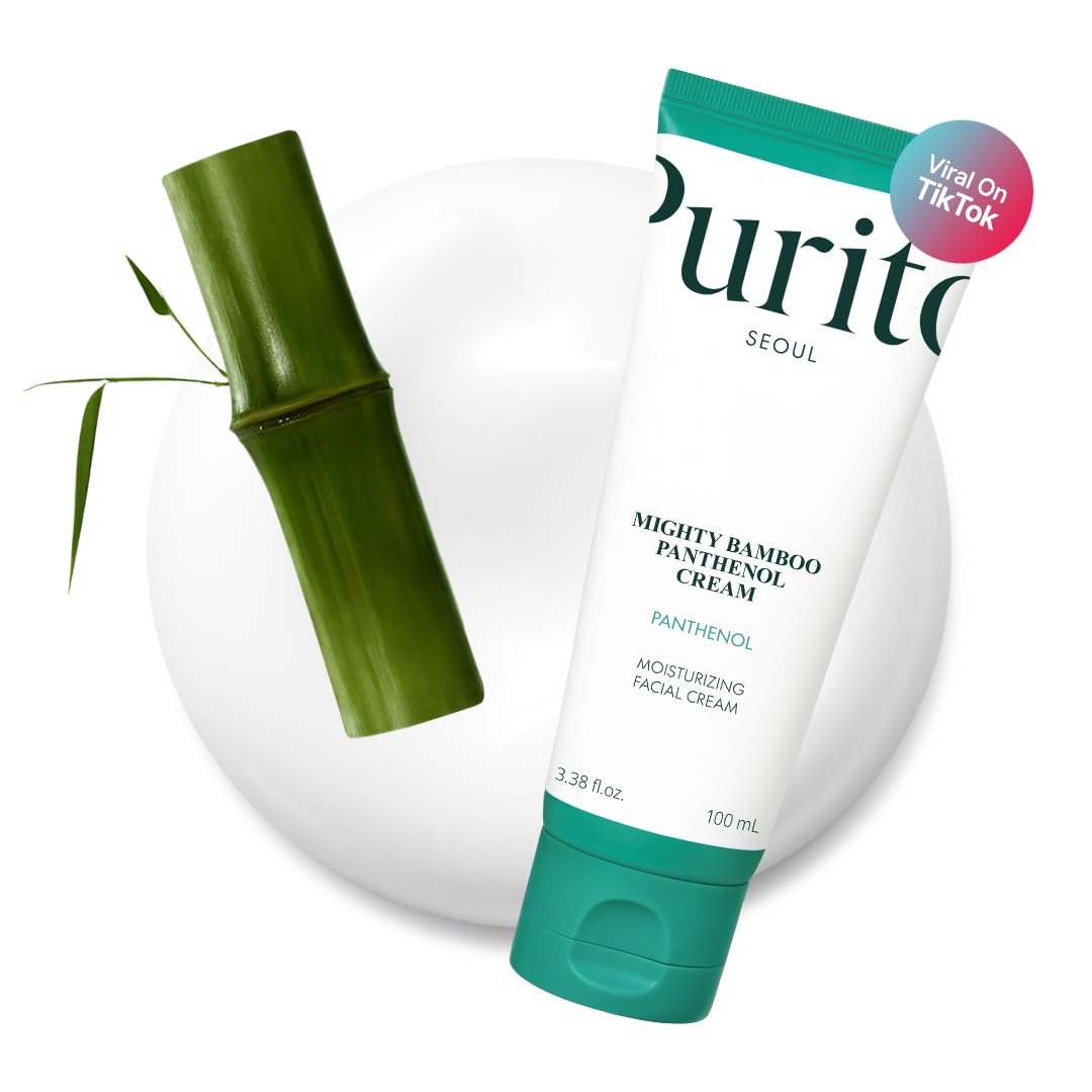 Purito Panthenol 10% post‑acné, envase detalle, hidratación suave para piel tras irritación.