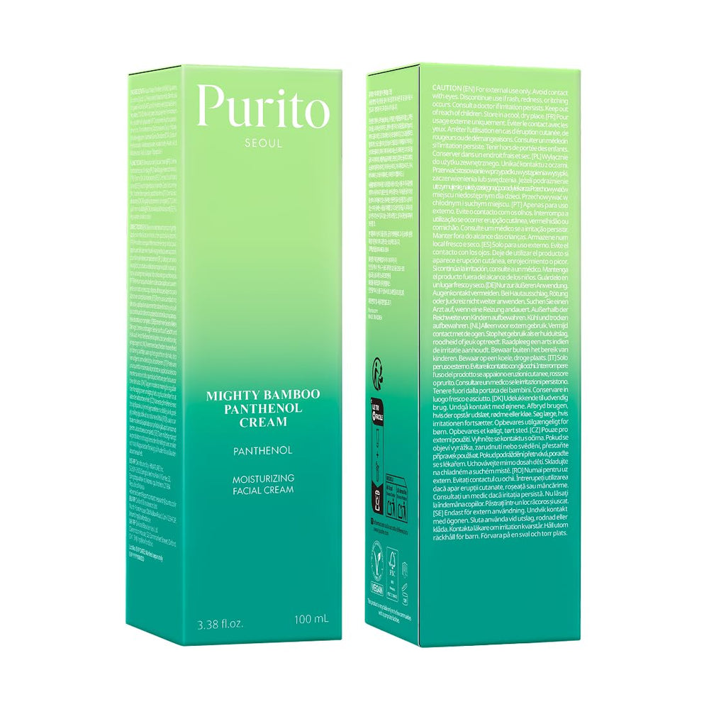 Purito Panthenol 10% post‑acné, sin fragancia, rutina suave.