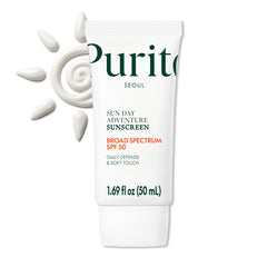 Purito protector solar SPF50 con textura ligera que se absorbe al instante.