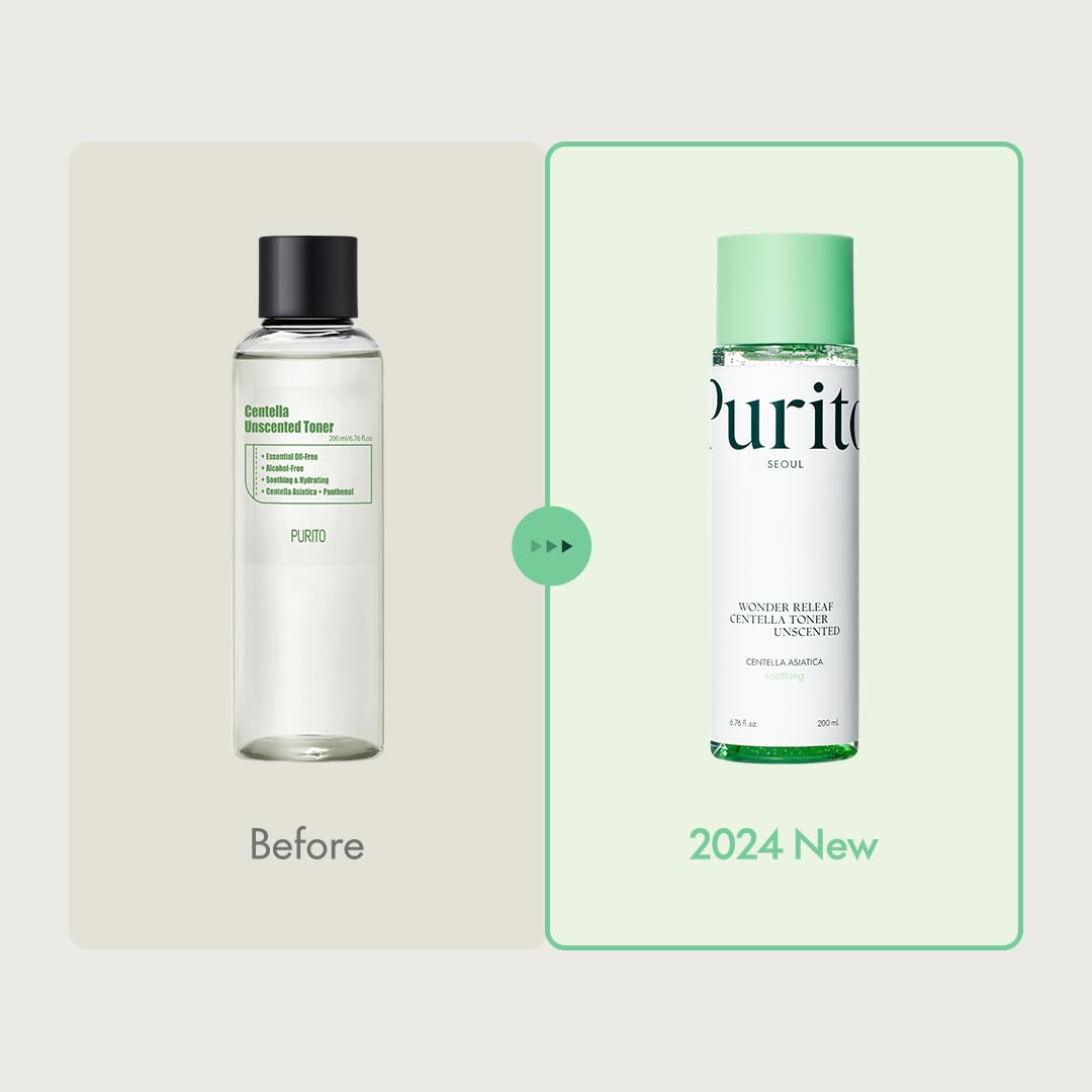 Purito Seoul Wonder Releaf Toner con dispensador, hidratación suave y fácil aplicación.
