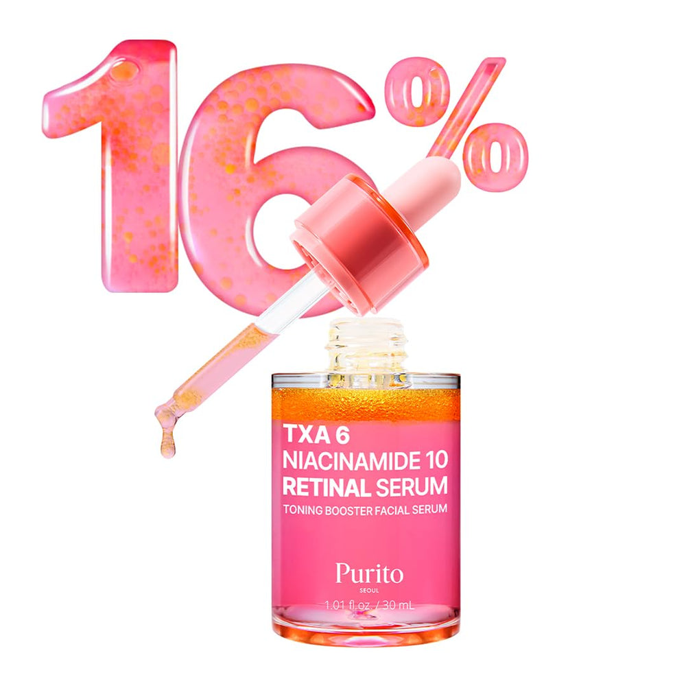 Purito TXA 6% + Niacinamida 10% + Retinal, botella de serum para uso diario.