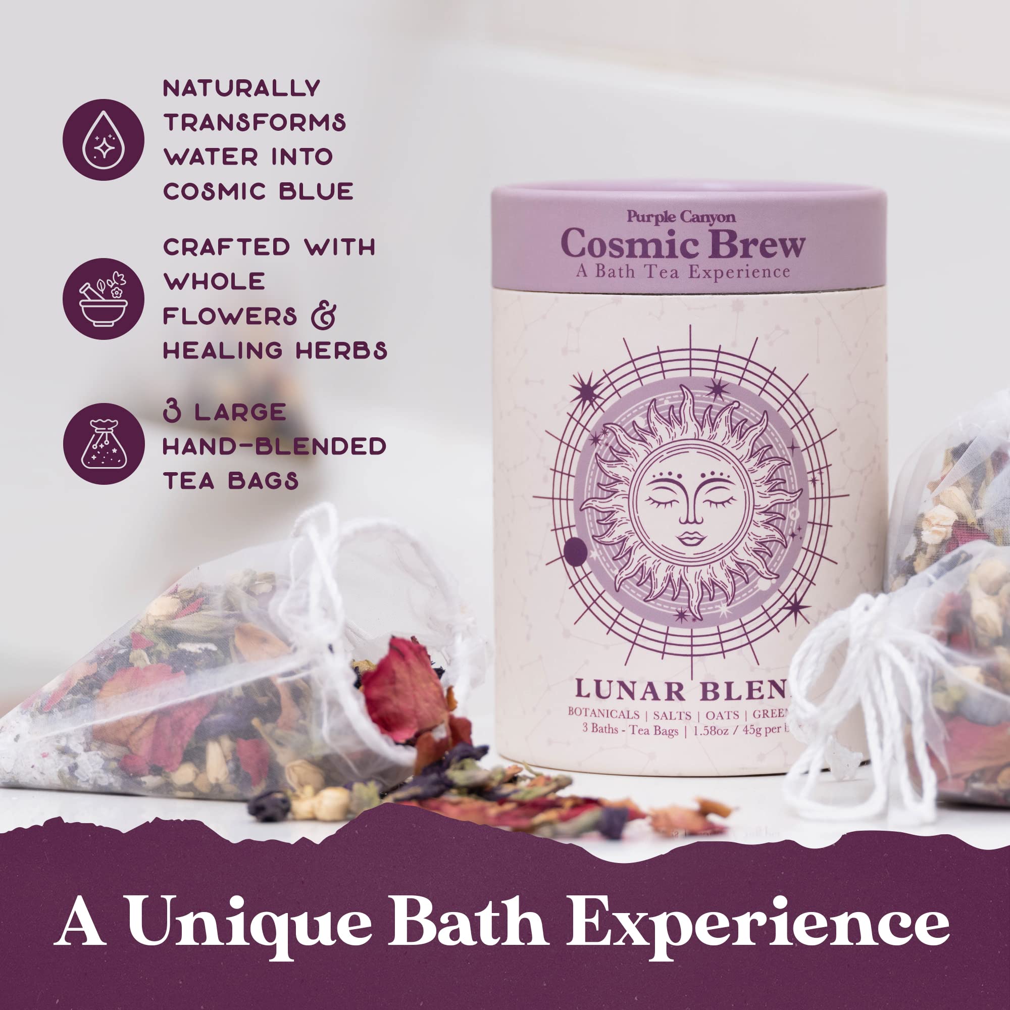 Purple Canyon Lunar Bath Tea: tres bolsas de 45 g listas para tu baño