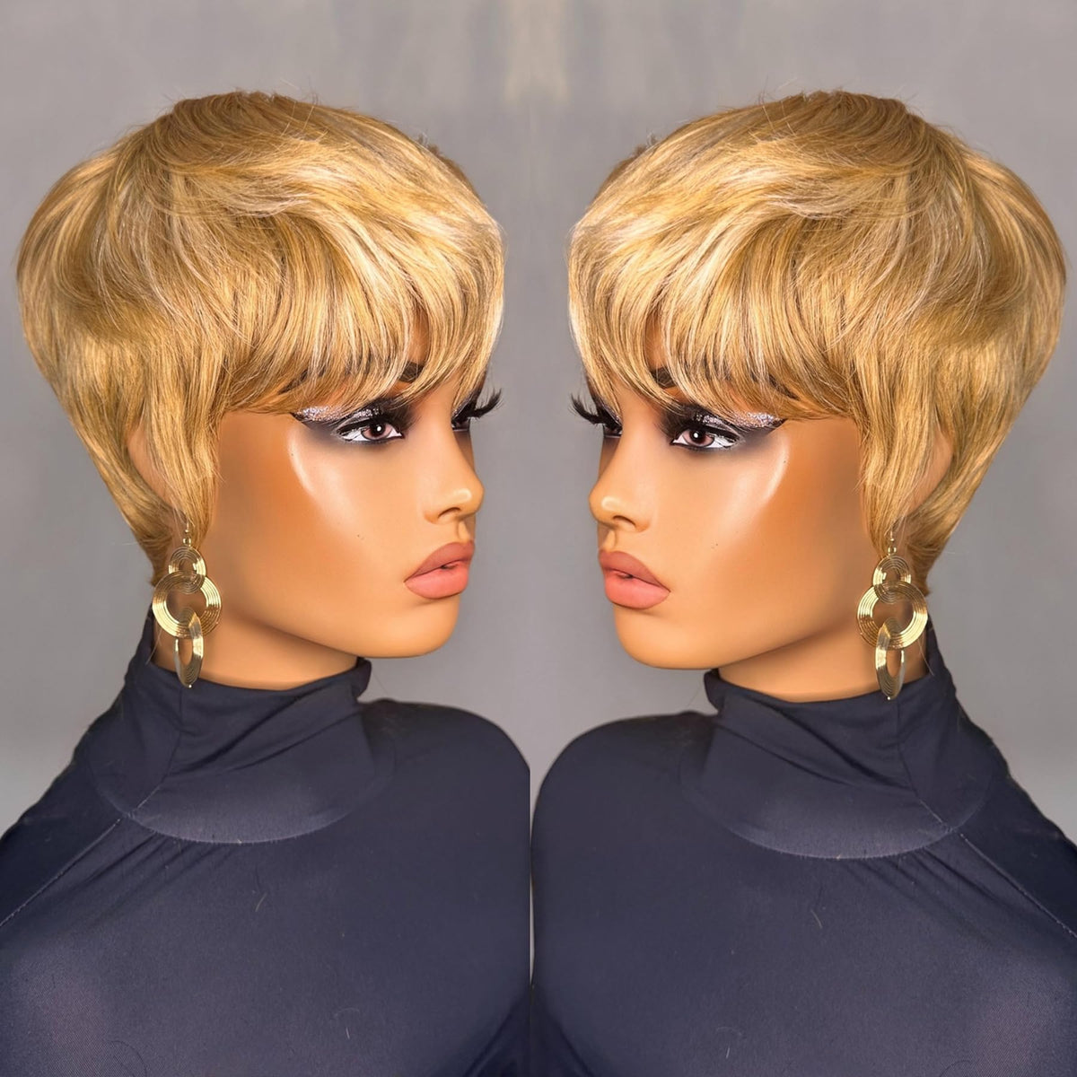 PurpleSexy peluca corte pixie con cabello humano para uso diario natural.