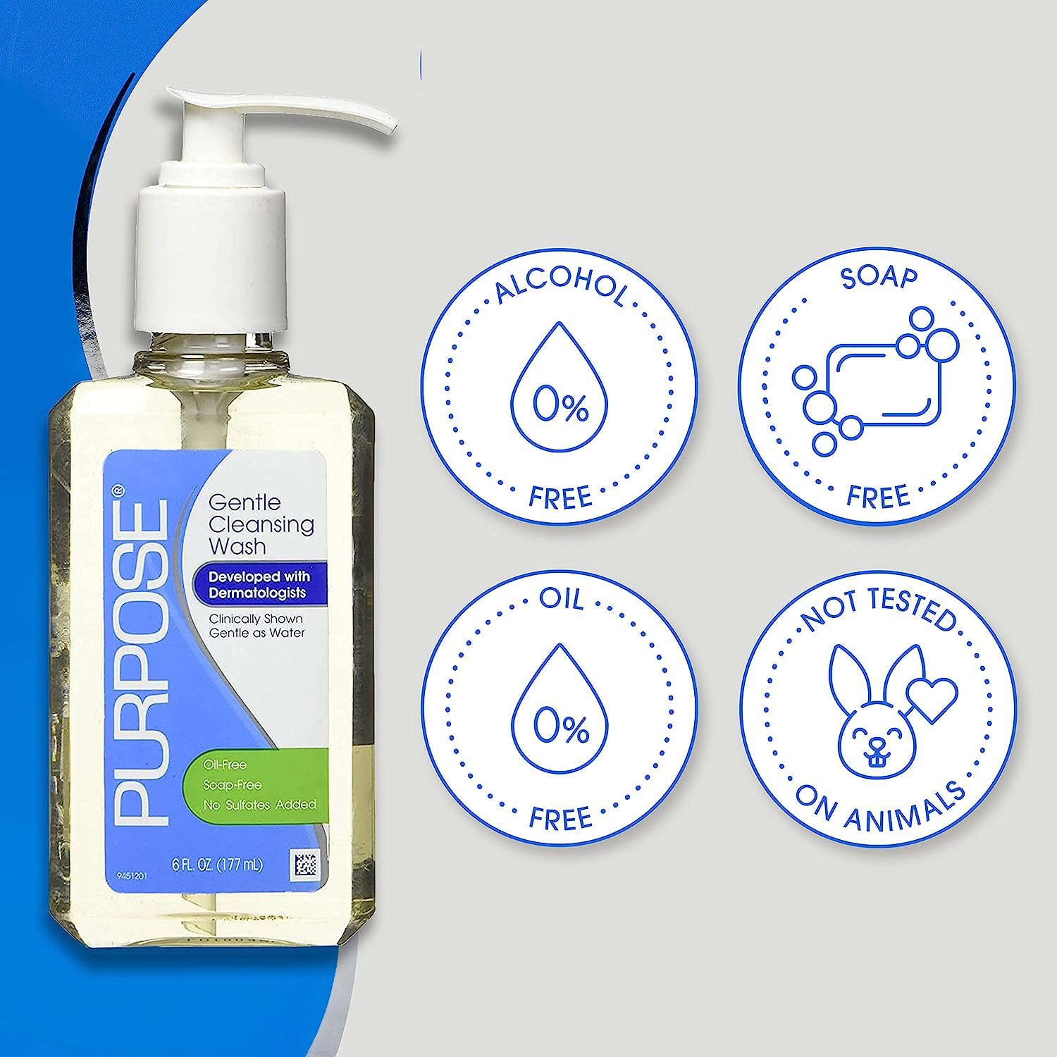 Peau sensible apprivoisée par le nettoyant Purpose, usage quotidien.