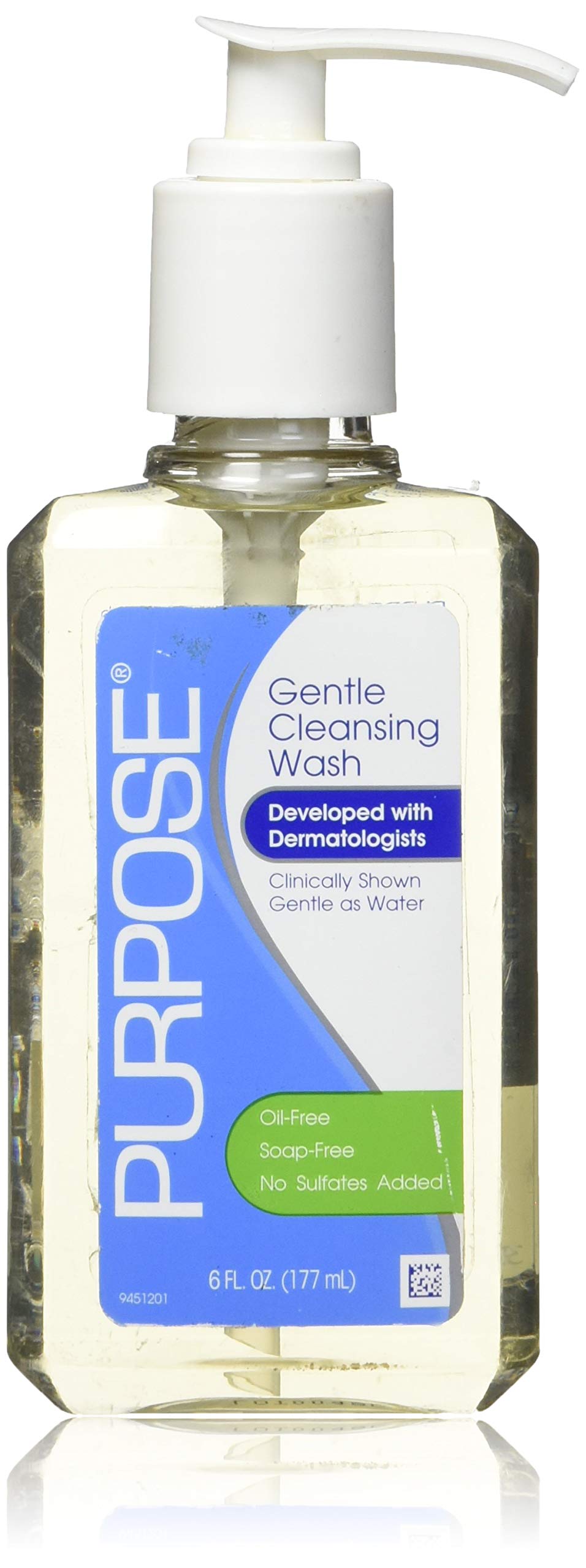 Purpose Lavado suave de limpieza, botella con espuma suave, piel sensible