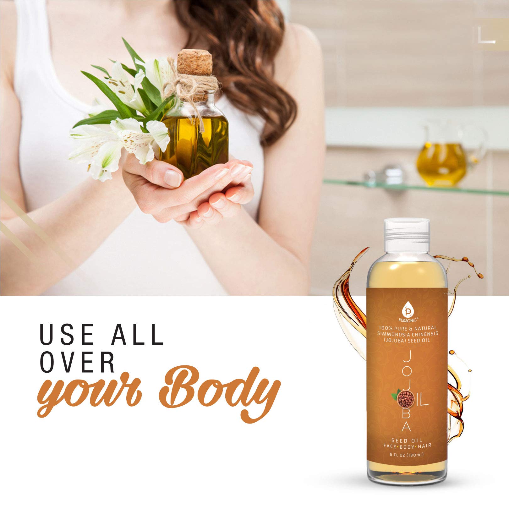 Pursonic aceite de jojoba para cabello y uñas, nutrición suave.