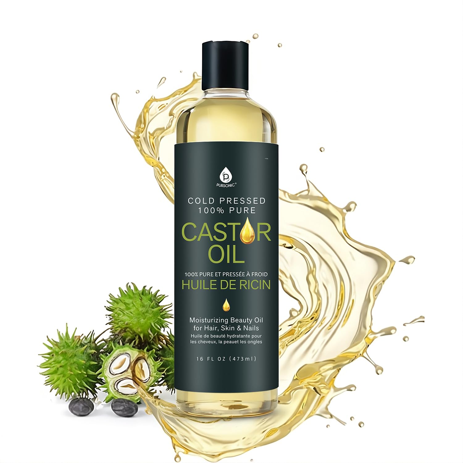 Pursonic Aceite de Ricino: botella prensado en frío para cuidado facial y capilar
