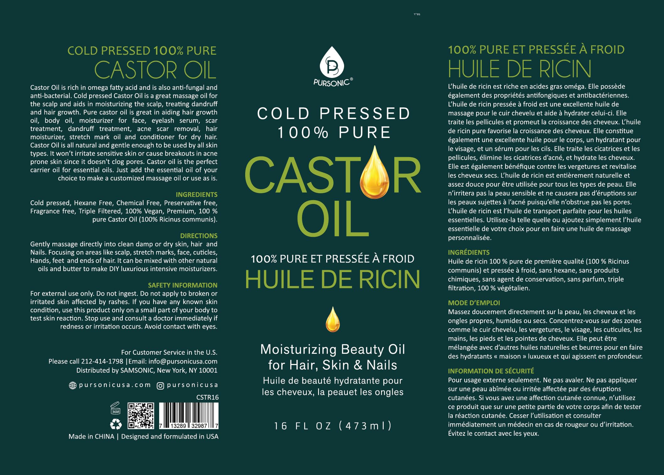 Pursonic Aceite de Ricino: proceso prensado en frío conserva nutrientes esenciales