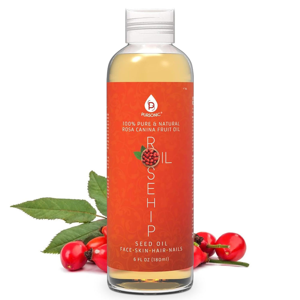 Pursonic Aceite Rosa Mosqueta: frasco de 6 oz con aceite frío prensado para hidratación facial