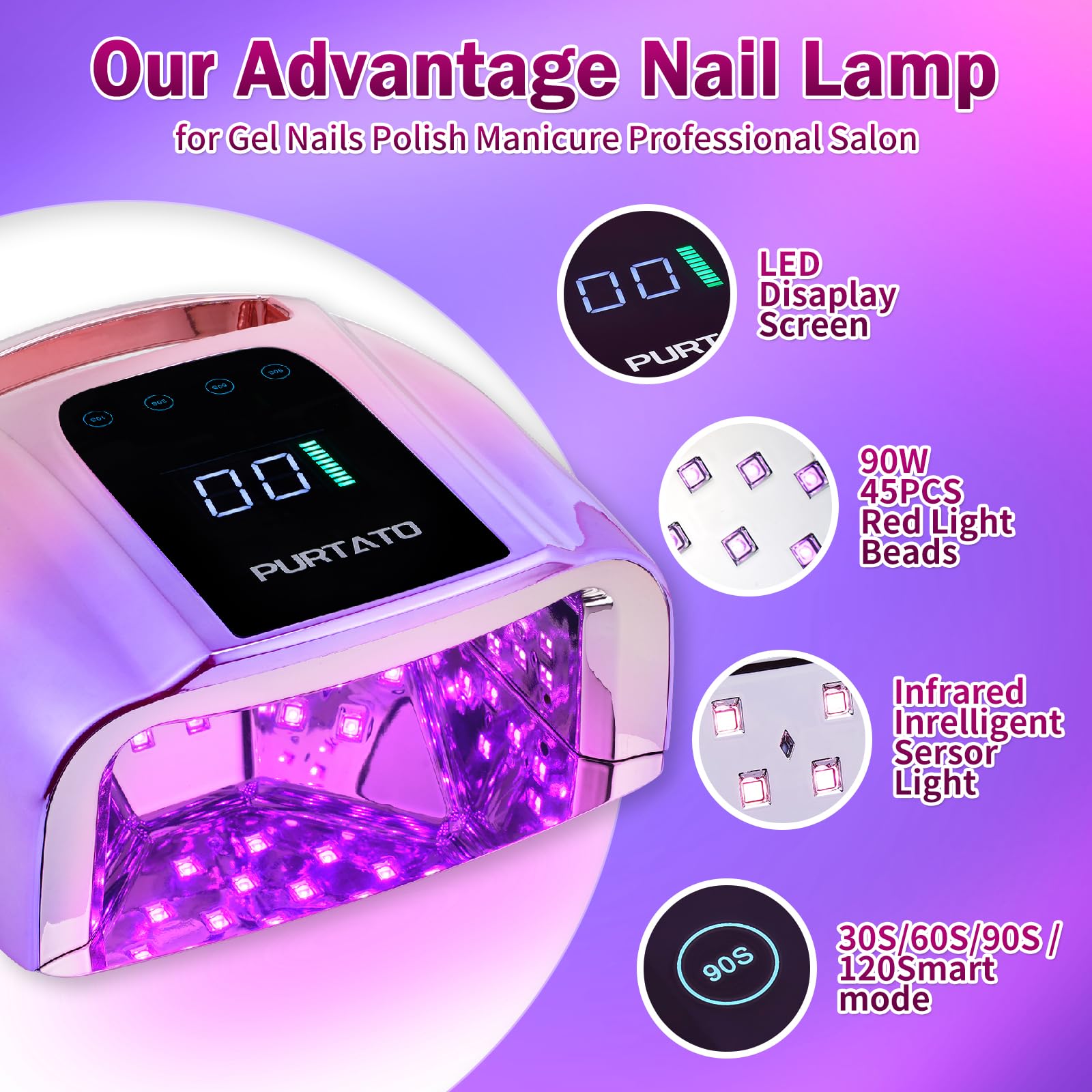 Diseño rectangular de Purtato para uñas largas y tratamientos cómodos.