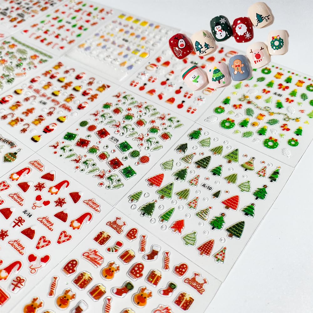 Puyokinm reno 3D para uñas navideñas elegantes.