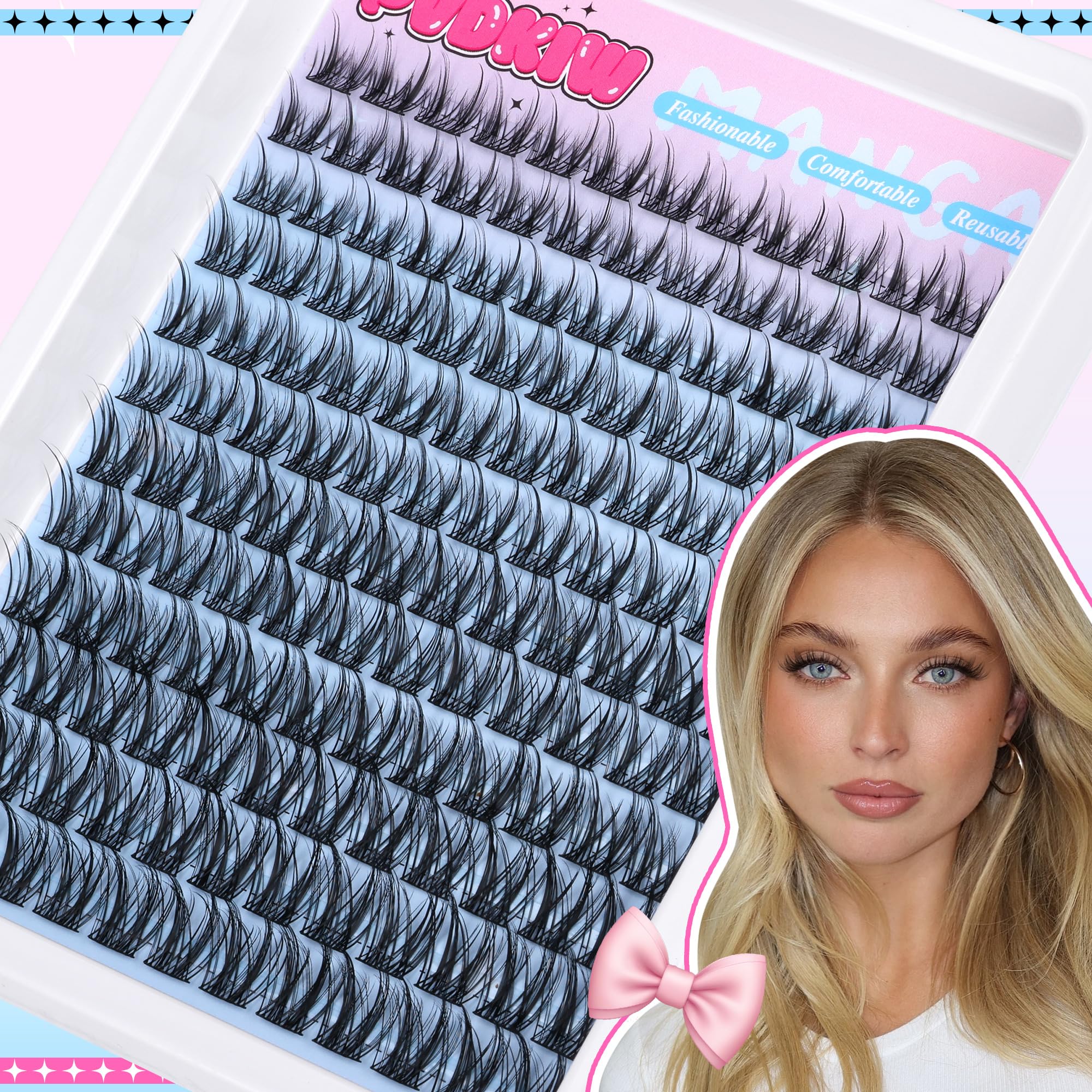 PVDKIW Pestañas clúster versátiles para varios estilos de maquillaje.
