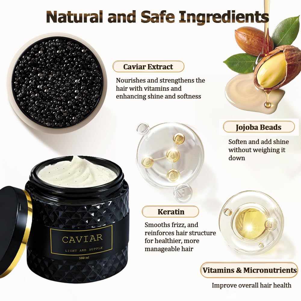 Aplicación de la mascarilla Caviar Bloom para cabello suave