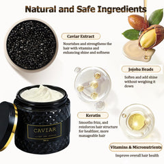 Aplicación de la mascarilla Caviar Bloom para cabello suave