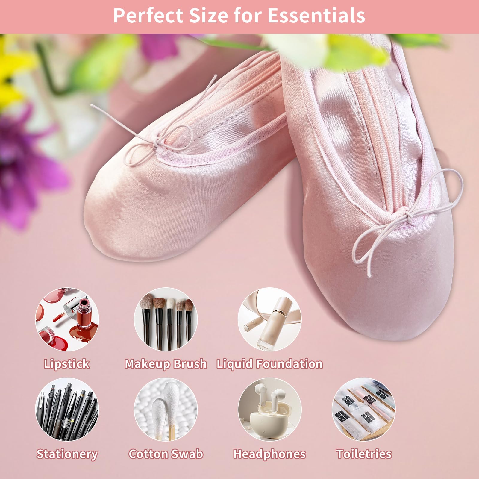 PWQEIONC bolso maquillaje zapato ballet rosado, tono suave para uso diario