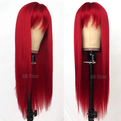 qd-tizer wig con franjas escasas en tono rojo, sensación ligera para uso diario