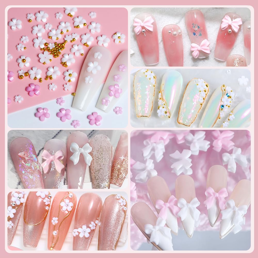 Qdsuh flor blanca 3D para uñas, aporta brillo y volumen.