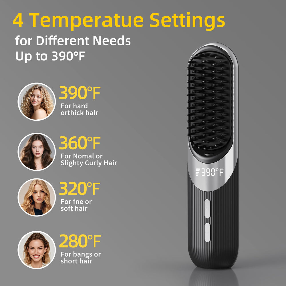 QEOWUO alisador de cabello inalámbrico con pantalla LCD para ajustar temperaturas