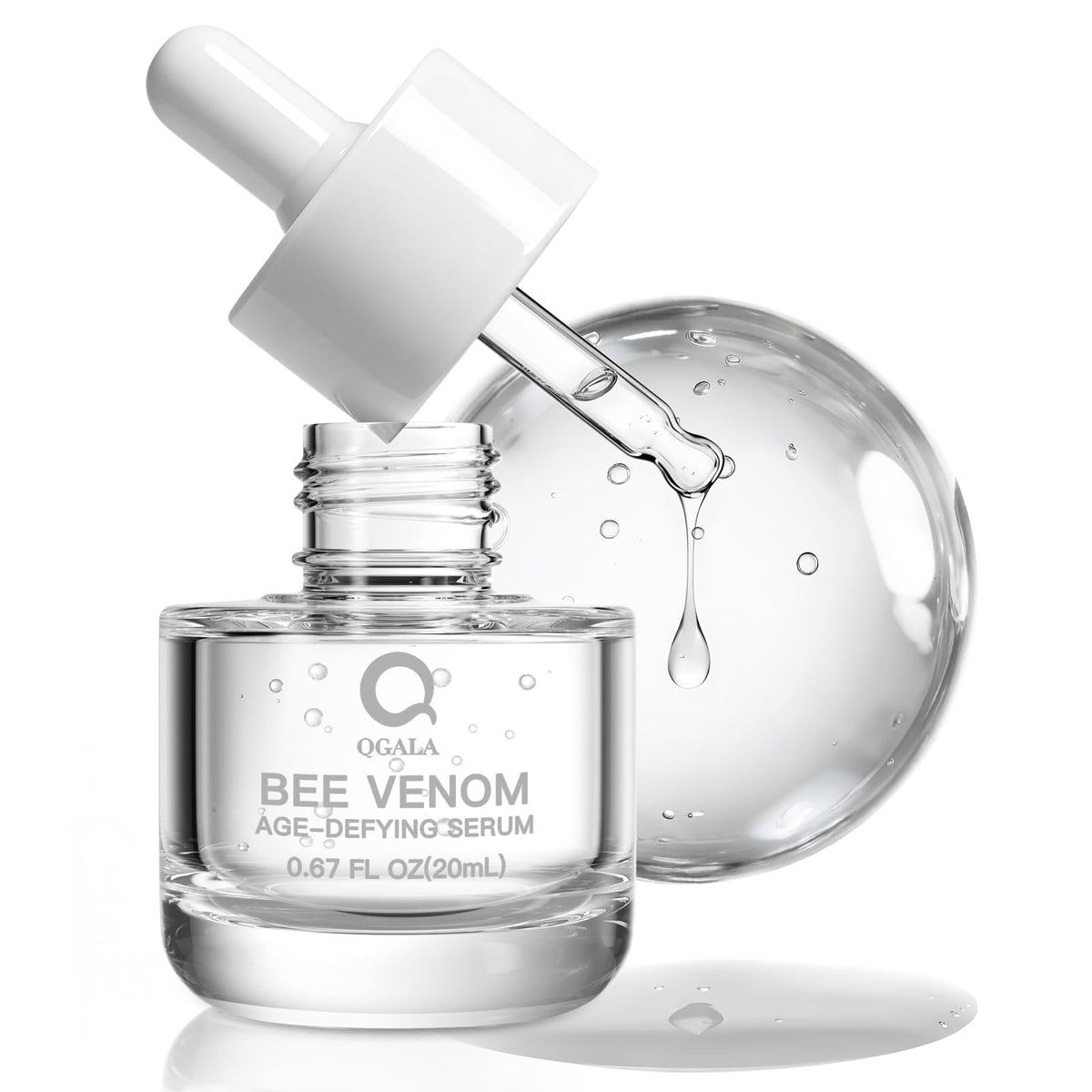 Qgala veneno de abeja, frasco frontal para piel más luminosa.