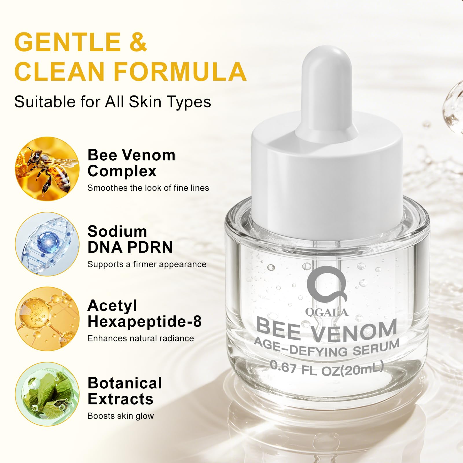 Qgala ingredientes clave veneno de abeja y PDRN para firmeza.