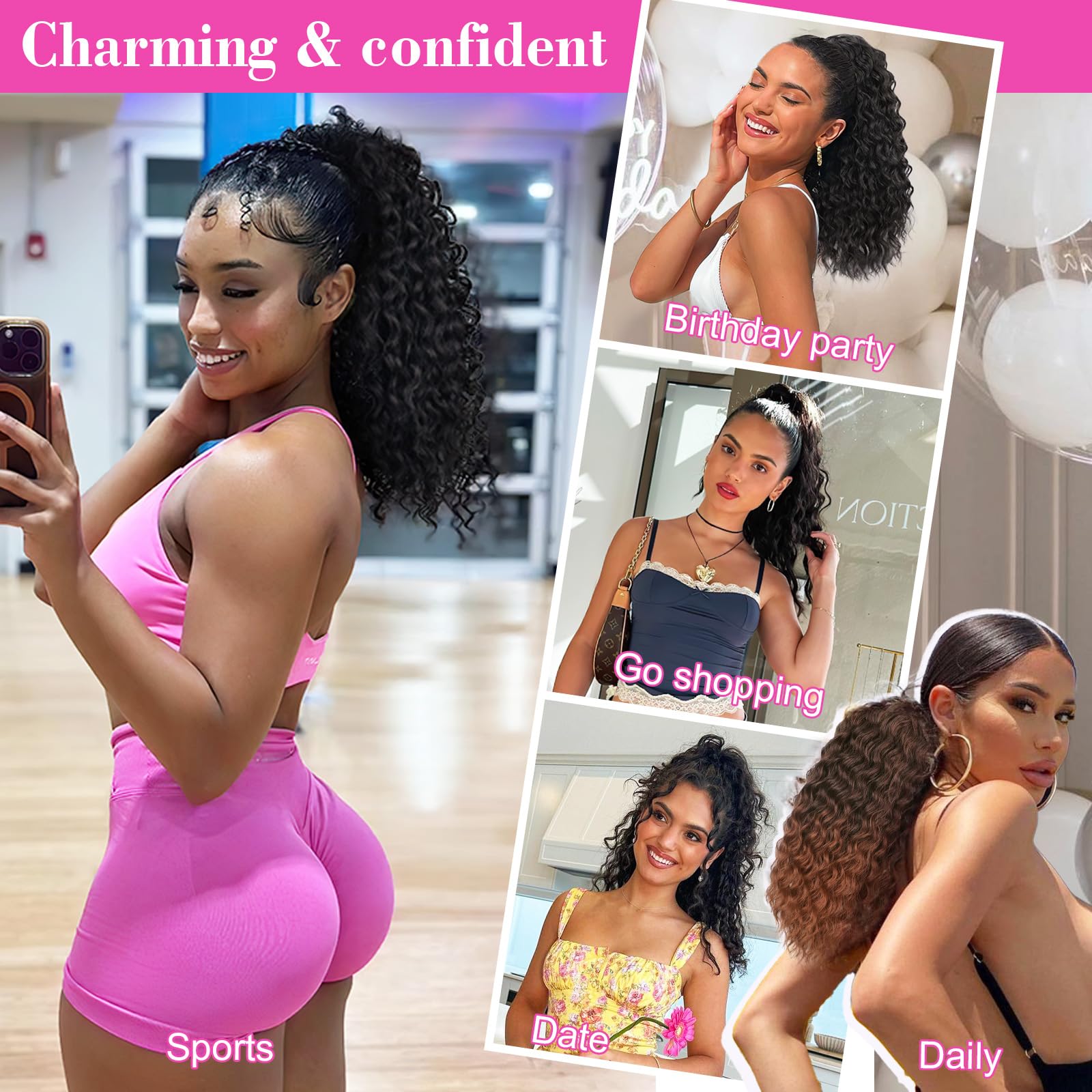 QGZ Afro-curly-pony-tail with soft texture for versatile everyday looks.