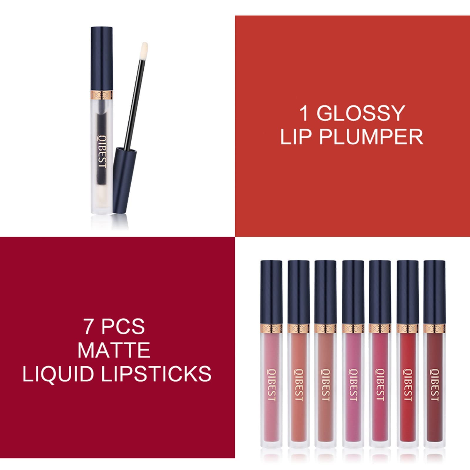 QiBest set labios mate 8 piezas muestra tonos variados