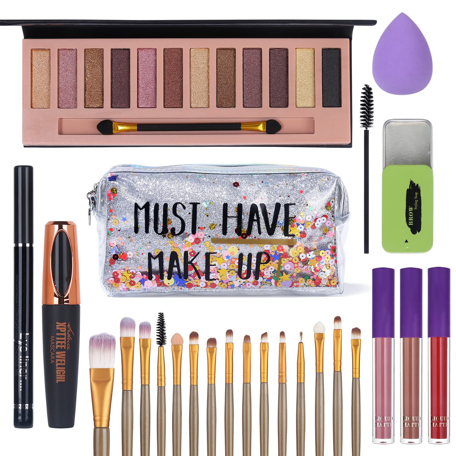QiBest set maquillaje todo en uno con paleta de 12 sombras para looks diarios