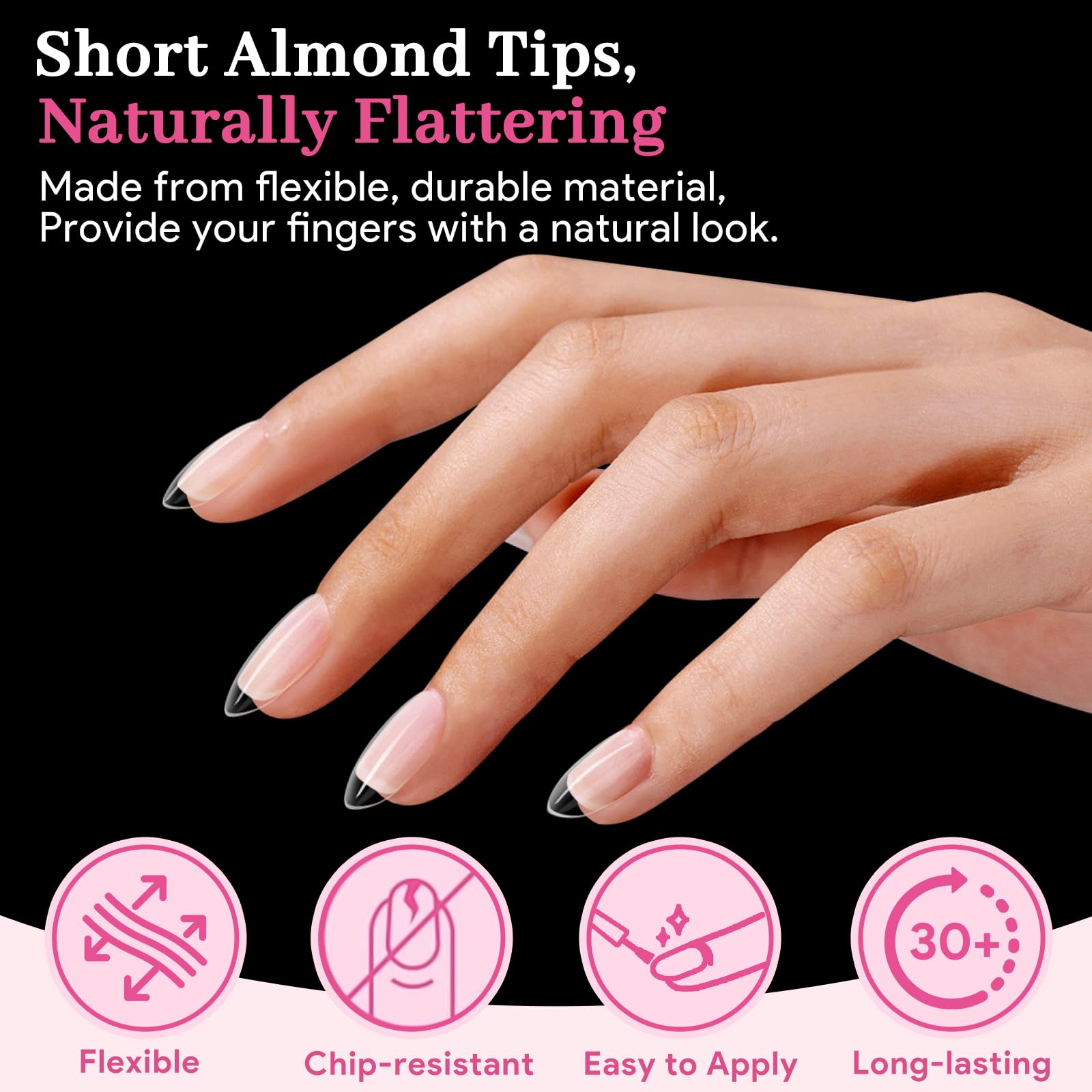 QIEK tips uñas almendra corta, 15 tallas, ajuste preciso para cada dedo.